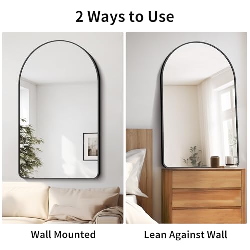 Image of FORBATH Arched Mirror 30x50 Inch, Black Bathroom Mirror Wall Mounted Modern Black Aluminum Alloy Frame Decor Large Dresser Mirror for Bedroom Living Room Entryway, Hanging or Leaning Against Wall