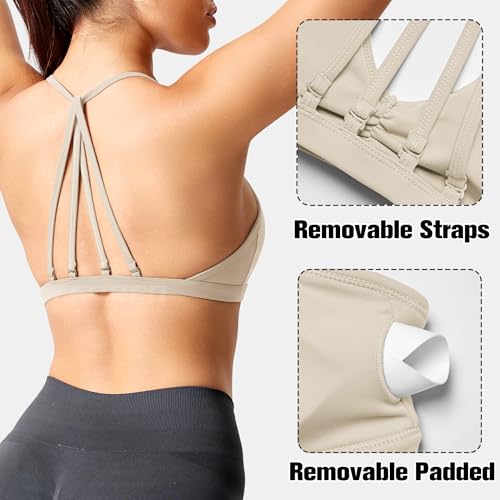 Image of YEOREO CoreFlex Workout Sports Bras for Women Padded Strappy Open Back Gym Bra Light Impact Criss Cross Yoga Crop Top