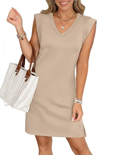 Image of ANRABESS V Neck Sleeveless Dress for Women | Mini Split Sundress, Business Casual Beach Vacation, 2026 Summer Outfits with Pockets
