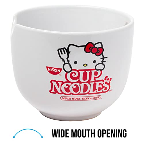 Silver Buffalo Hello Kitty Cup Noodles Tigela de Cerâmica Ramen com Hashus, Multicolorido, 590 ml, K