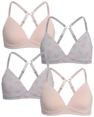 Danskin Girls  Training Bra - Molded, Wirefree A-Cup Bra with J-Hook Straps (4 Pack), Size 36A, Heather Grey Pink Print Taffy