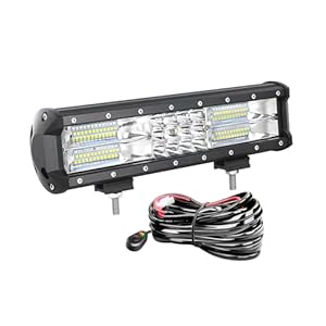 AUXTINGS 12 inch 180W LED Light Bar Triple Row Spot Flood Beam Off Road Lights Waterproof Work Light with Wiring Harness for Jeep Trucks SUV ATV UTV Boat Lights,DC 12V 24V