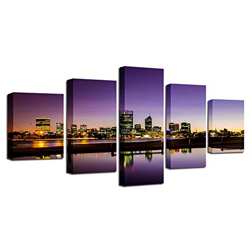 Impression sur toile 5 pièces de la ville : décoration murale moderne sans cadre pour salon