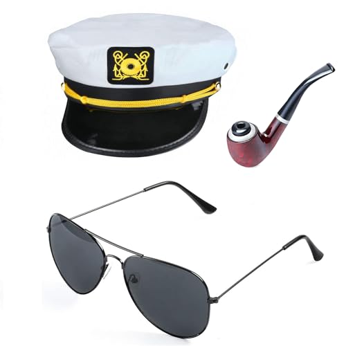 Beelittle Yacht Captain Hat Costume Accessories Set Sailor Hat with Captain Prop & Aviator...
