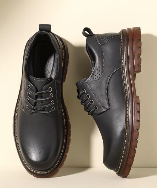 Men's Business Rubber Shoes work Shoes Lace-up Thick-soled Low-top Round Heel Versatile Comfortable Breathable Non-slip Outdoor Running Shoes for Men(D,10)3