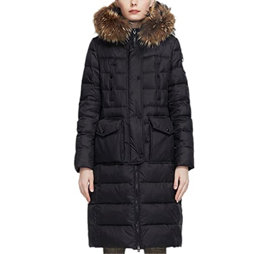 Parka chaude pour femme Roquorl manteau d'hiver long noir isolant avec vraie fourrure de renard