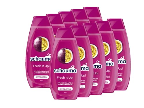 Schauma Schwarzkopf Pflege-Shampoo Fresh it Up! (10x 400 ml), Haarshampoo reinigt den Haaransatz sanft, Shampoo für fettigen Ansatz & trockene Spitzen, mit Passionsfrucht