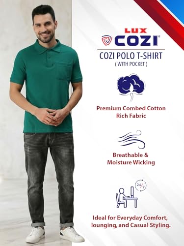 Image of Lux Cozi Men's T-Shirt with Chest Pocket | Polo T-Shirt for Man | Plain Casual Stylish | Half Sleeve| Cotton Blend Collar Polo T-Shirts for Men