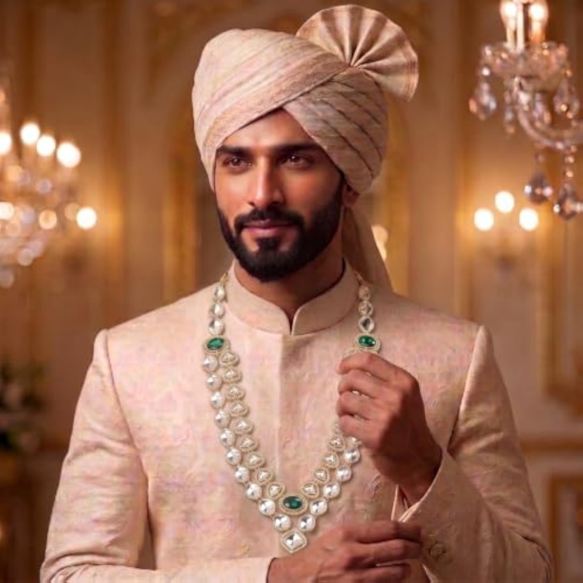 Men's Kundan Necklace for Groom, Traditional Wedding