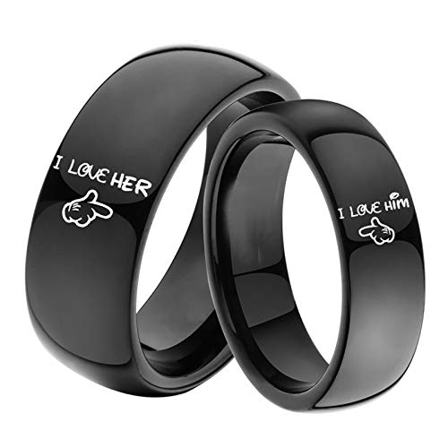 Bague couple acier de qualité supérieure alliance noire polie et gravée