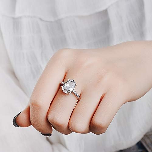 Fashion Classic Oval Cut Cubic Zirconia Engagement Promise Ring 925 Sterling Silver Wedding Band Halo CZ Solitaire 4CT Simulated Diamond Bridal Anniversary Princess Ring Gift for Women Size 6 - Image 5
