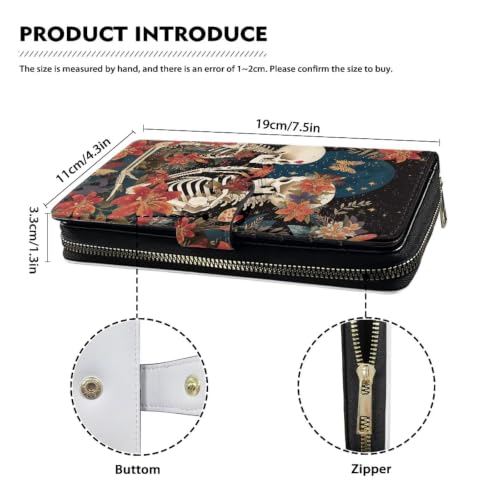 Image of COEQINE Ladies Wallets Pink Leopard Heart Black Printed Leather Phone Long Clutch Purses Check Coin Change Holder