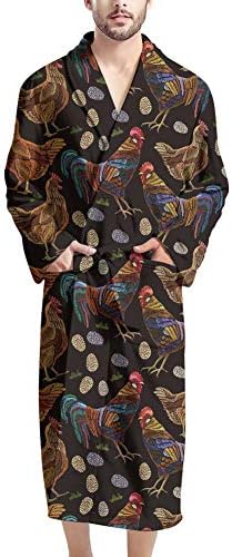 ZERODATE Cute Kimono Hotel Spa Bathrobe for Adult Men Rooster Egg Chicken Print Plush Long Robes Cutom Design Gift Black