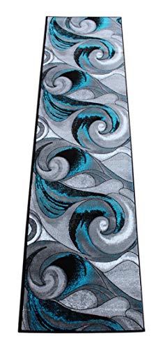 Masada Rugs, Modern Woven Runner Turquoise Area Rug, Hand Carved (32 Inch X 10 Feet) Runner #TOP6