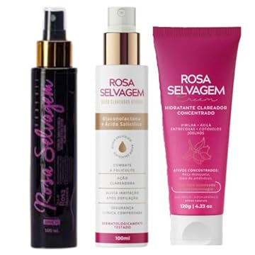 Kit 3 Rosa Selvagem Clareador Íntimo: Creme, Óleo e Ácido Ativado