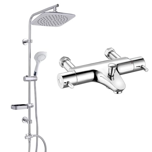 AQUALONA® Aquacapri Shower Column, Overhead and Hand held Shower with 5 Different Sprays with Aqualona Bath/Shower Mixer. TMV2 and WRAS Certified (Aquacapri Shower Column with Shower Mixer)