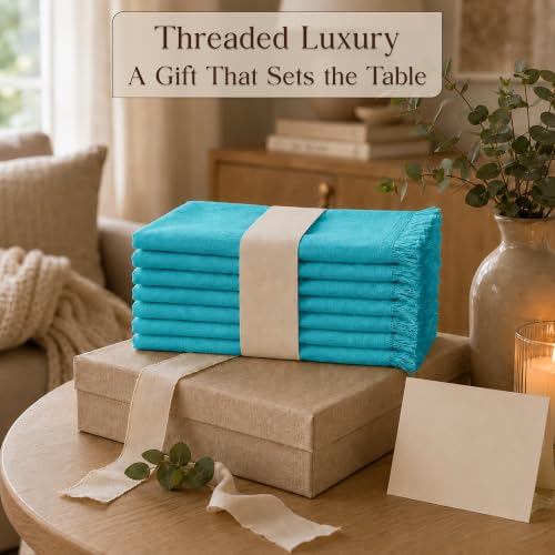 CLOUDLOOM 100% Cotton Fringe Cloth Napkins, Turquoise, Set of 6, 20"x20" by CLOUDLOOM - Used condition - Image 6