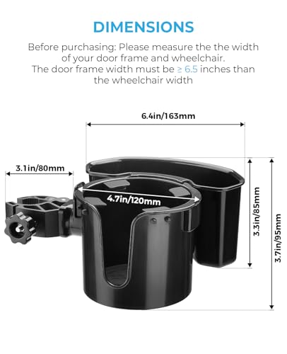 JOYTUTUS Wheelchair Cup Holder, 2-in-1 Walker Cup Holder with 6.4'' Large Storage Box, Drink Holder for Bottle with Handle, Fit for Wheelchair, Walker, Rollator, Stroller, Camper, Golf cart (Large)