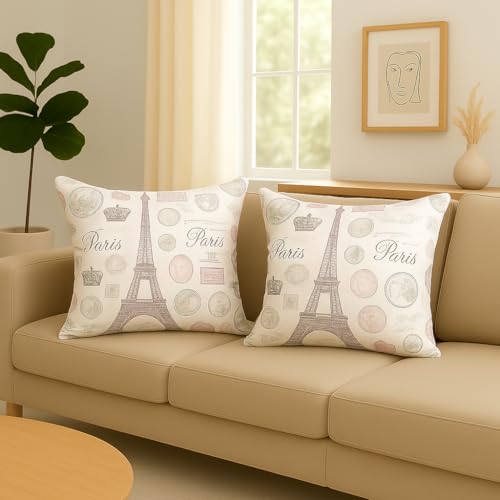Image of Premium Polyester Fiber Cushion Fillers - Pack of 5| 12x12 Inches | Vintage Paris Theme | Cushions, Sofa Pillow, Cushion for Sofa, Cushion for Bed, Decorative Pillow, Pillow for Support
