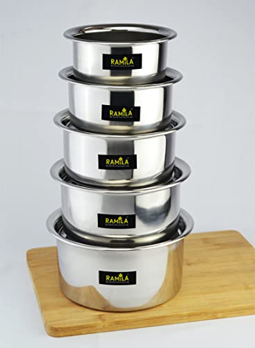 Ramila Stainless Steel Kitchen Tope Induction & Standard Utensils Cookware Set - 5 Capacity 2-Liter,1.5-Liter, 1-Liter, 0.75-Liter, 0.50-Liter - Image 5