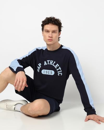Image of Gap Men Stylised Full Sleeves Crew Neck Cotton Blend Sweatshirt