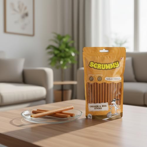 Image of Scrummy Chicken and Rice Sticks Dog Treats, 70g Soft & Tasty Training Snacks | High Protein, Easy to Digest, Healthy Rewards for Puppies & Adult Dogs