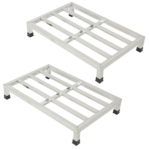 Yunlake Stainless Steel Dunnage Rack 2 Packs 23.6x15.8x4 inch(LxWxH) Commercial Food Floor Rack 1500Ibs Capacity for Storage in Restaurants Kitchen Garage and Vehicles