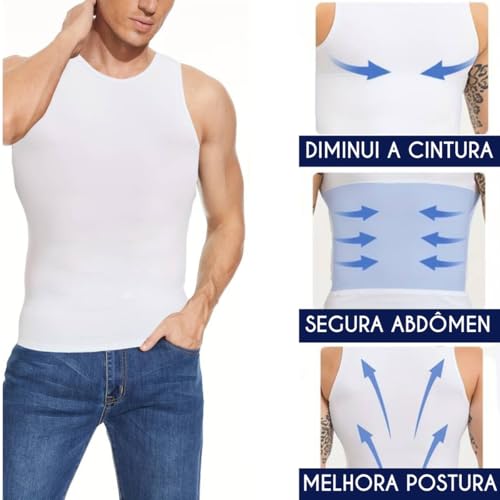 Slim Alta Compressão Camisa Postural Modeladora Redutora Masculina (BR, Alfa, M, Regular, Branco)