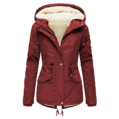 Mymyguoe Veste d'hiver pour femme - Veste rembourrée - Manteau d'hiver ample - Parka d'hiver - Veste de snowboard - Manteau d'hiver chaud - Veste de neige baggy - Veste de ski pour femme, Bordeaux, L