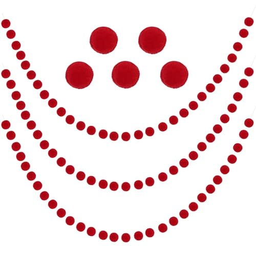 Jmkcoz 3 Pack Felt Ball Pom Pom Garland - 90 Ball Banner Hanging Bunting Ornament for Holidays (Red)