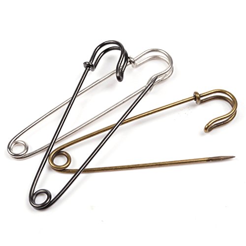 Set of 12 3-Color Extra-Large 4 Steel Safety Pins for Blankets, Skirts, Kilts, Knitted Fabric,Crafts
