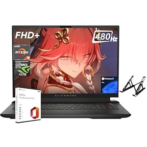 Alienware 2024 M18 Gaming Laptop, 18″ FHD+ 480Hz Display, AMD Ryzen 9-7845HX, NVIDIA GeForce RTX 4070, 16GB DDR5, 1TB SSD, Wi-Fi 6, Windows 11 Pro, with Microsoft Office Lifetime License&Laptop Stand