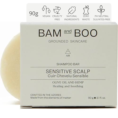 Champu Solido Piel Sensible Curativo y Calmante 90gr - Champu Natural Sin Sulfatos Ni Parabenos PH Neutro - Aceite de Oliva y Cañamo - Champu Mujer y Hombre, Natural Vegano y Ecologico