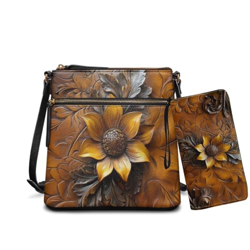 Lotusorchid Satchel Purse and Wallet Set for Women Waterproof Women's Leather Shoulder Bag Gift for Mom Wife Friends