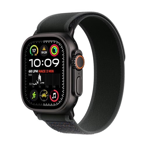 Apple Watch Series: la conexión correcta 15 Apple Watch Ultra 2 GPS + Cellular Smartwatch, Reloj Deportivo con Caja de Titanio Negro Resistente de 49 mm y Correa Loop Trail Negro - Talla M/L. Monitor de entreno y Neutro en Carbono