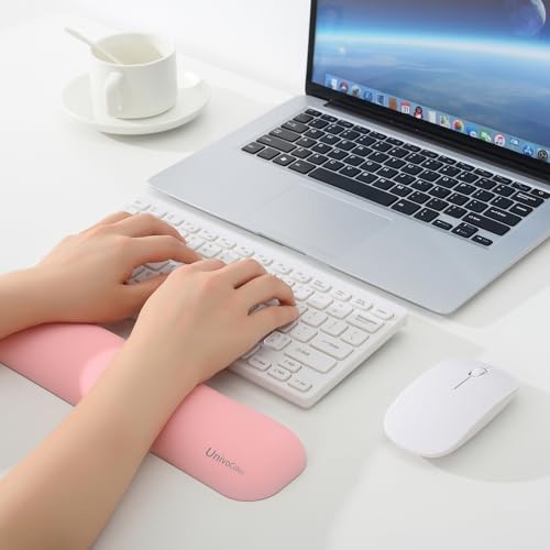 Image of UnivoColors Design-Medium Wave Keyboard Wrist Rest of Medium, Artificial Sheepskin+Memory Foam+Ergonomic+Anti-Slip Gel, Resilience Support During Work and Gaming,Keyboard Accessory,Pink