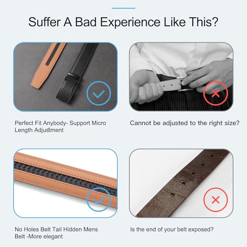 SENDEFN Men's Leather Belt Automatic Ratchet Buckle Slide Belt for Dress Casual Trim to Fit with Gift Box — view 5