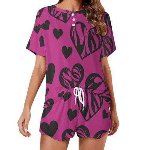 Pyjama femme manches courtes cœur violet pour des nuits sereines et douillettes