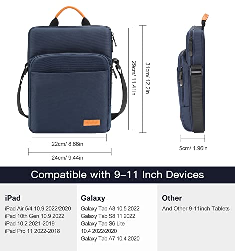 Dadanism 9-11 Inch Tablet Sleeve Bag Carrying Case For Ipad 9Th/8Th/7Th Gen 10.2, Ipad Air 5/4 10.9, Ipad 10Th Gen 10.9, Ipad Pro 11, Galaxy Tab A8/S8/S6 Lite, With Shoulder Strap & Handle, Dark Blue #TOP1