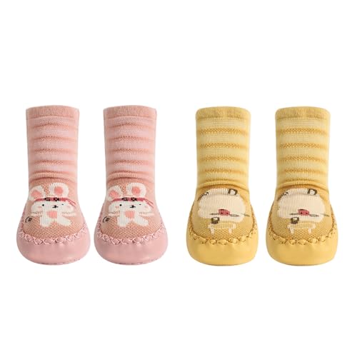 Baby Toddler Non-slip Sock Shoes Non-skid Cartoon Mesh Floor Slipper for Boys Girls First Walking 2 Pairs (Rabbit & Sheep, Toddler, 12 Months, Age Range, US Footwear Size System, 24 Months, Medium)