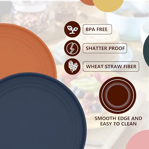 underbartliv Wheat Straw Plates,7.8 Inch Lightweight Salad Plates for Camping/Kitchen,Alternative for Plastic Plate Set of 10, BPA Free,5 Color Designs