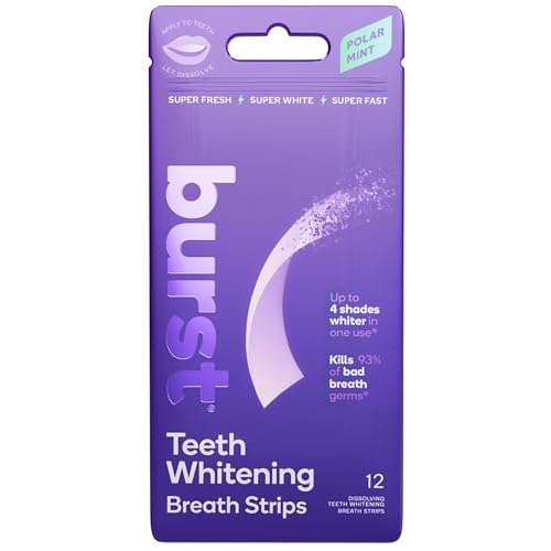 Burst Teeth Whitening Breath Strips (Polar Mint/1 Pack) | Kills 93% of Bad Mouth Germs | Up to 4 Shades Whiter in One Use | Easy to Apply/Quick Dissolving