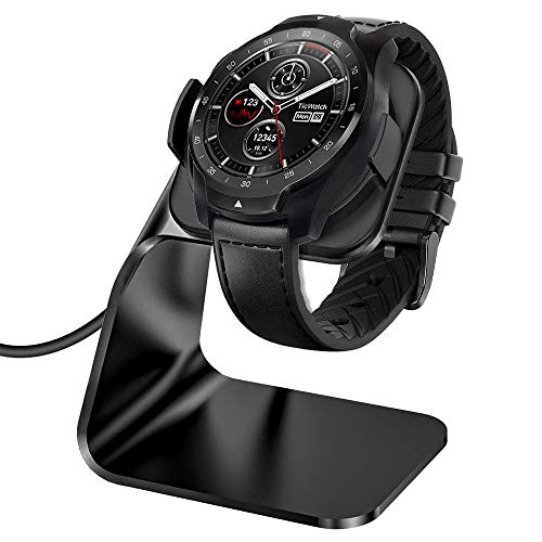KIMILAR Compatible with Ticwatch Pro Charger Dock, Premium Aluminum Charging Stand Cable Cord Station Cradle Base Attached 4.2ft USB Cable Accessories for Ticwatch Pro Smartwatch (Black)