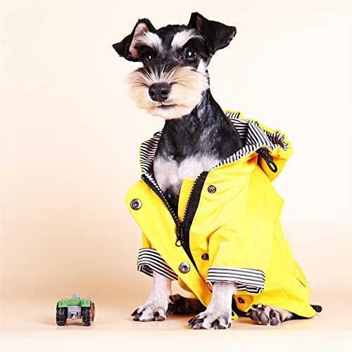 Dog Zipper Raincoat Pet Waterproof Jacket With Hood Soft Cotton Lining Windproof Punching Clothes Warm Rain Poncho (Xl,Yellow) #TOP4