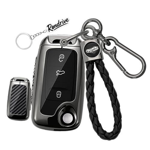 Boîtier clé VW Golf 5 Passat Skoda anti-choc avec étui métallique noir et carbone