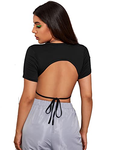 Image of Aahwan Solid Tie Back Cut Out Slim Fit Crop Top for Women's & Girls'