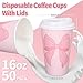Whaline 50Pcs Pink Bow Coquette Coffee Paper Cups Valentine's Day Bowknot 16 Oz Disposable Cups With Lids For Hot Cold Drinks Birthday Baby Shower Bachelorette Party Supplies