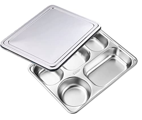 Anawakia Vassoio per pasto in acciaio inox con 4/5 scomparti, vassoio per mensa scolastica personale sala da pranzo