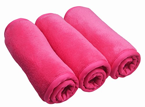 Sinland Microfiber Face Cloth 3-Pack Reusable Makeup Remover Cloth Facial Cleansing Towel Dark Pink