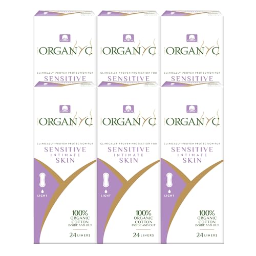 Organyc 100% Certified Organic Cotton Everyday Panty Liner - Flat, Light Flow, Light Plus, 24 Count (Pack of 6)